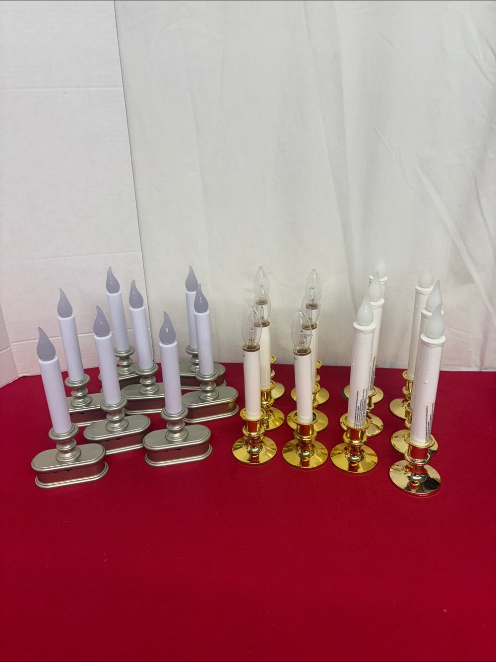 Assorted White LED Taper Candle Set with Silver and Gold Holders lot of 20